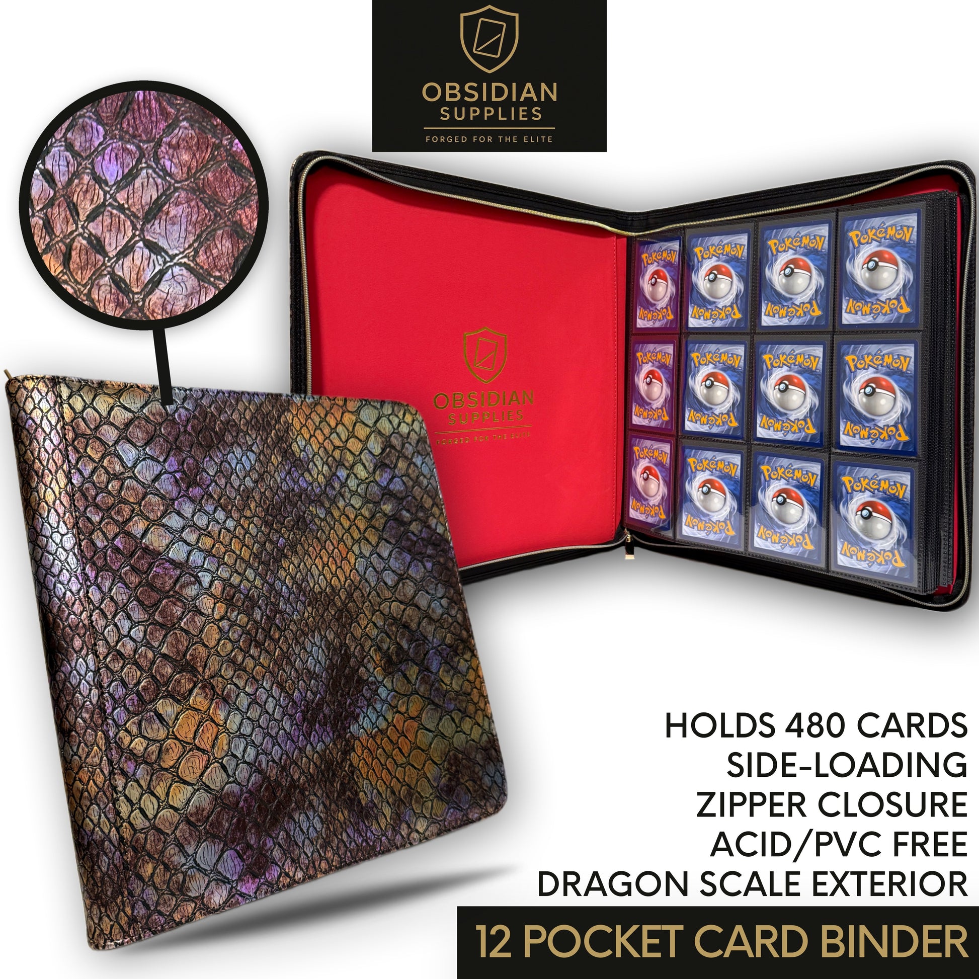 Obsidian Supplies 12-Pocket Dragon Scale Premium Trading Card Binder Obsidian Supplies 12-Pocket Dragon Scale Premium Trading Card Binder