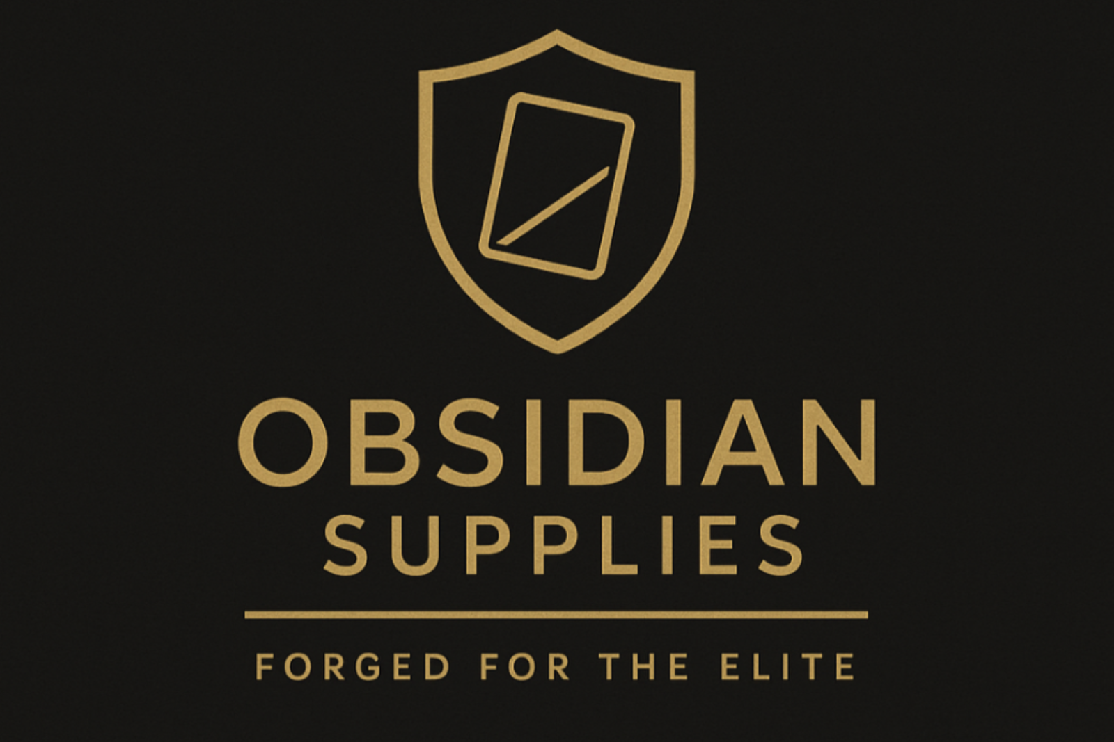 Gold logo and text of Obsidian Supplies on a black background